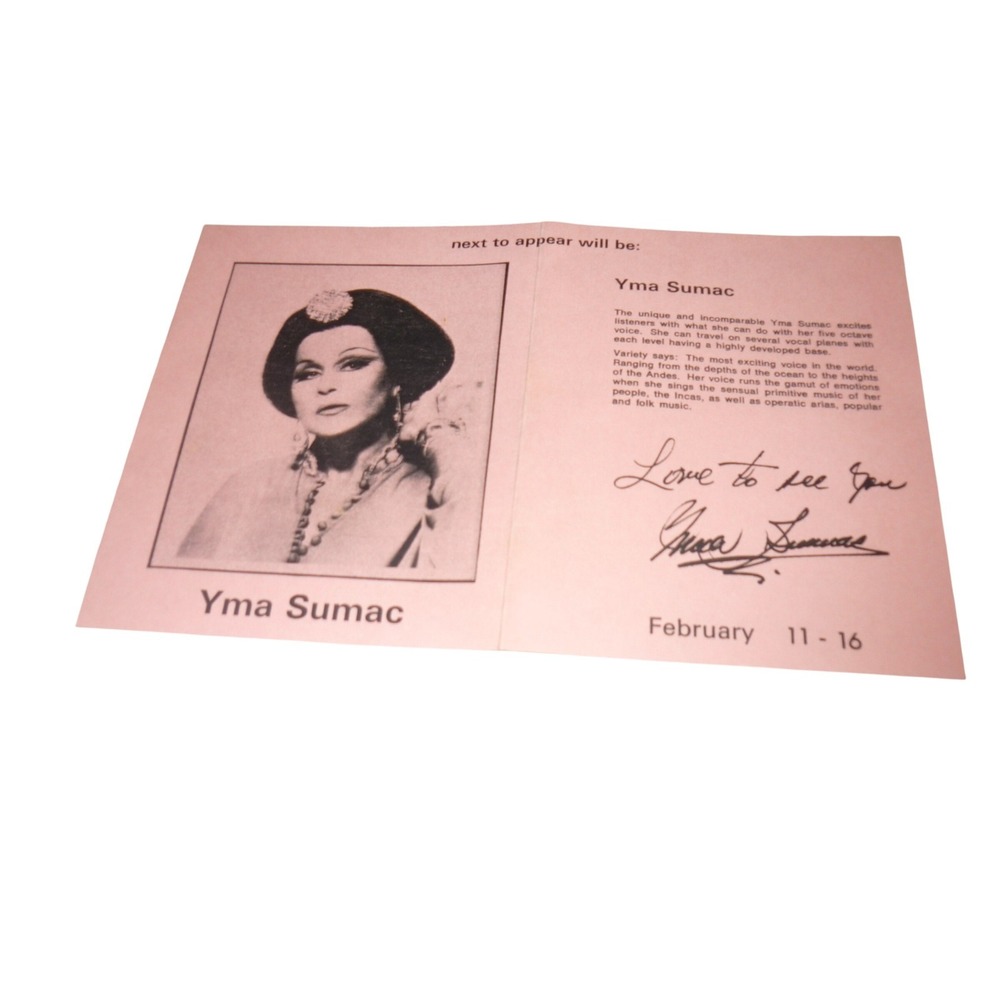 Yma Sumac SIGNED‎ Autograph 1986 Vine St Bar & Grill Hollywood Exotica Ephemera